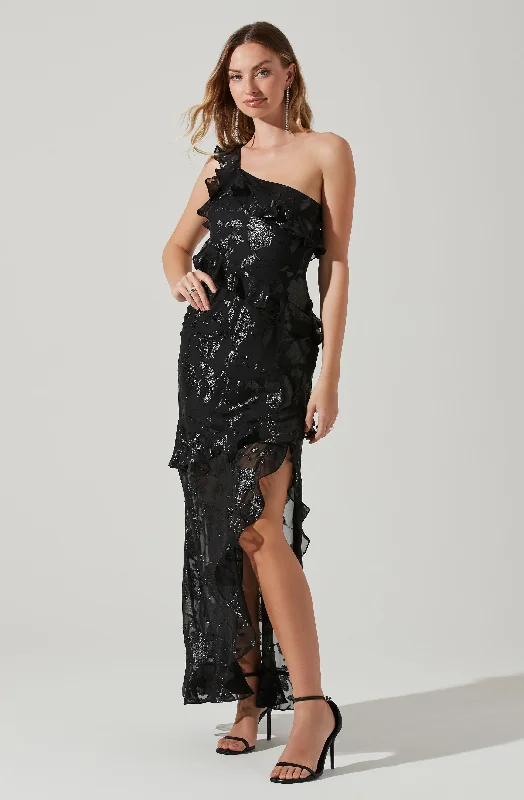 Andrea One Shoulder Floral Maxi Dress Fashionable Maxi Dress with Fringe