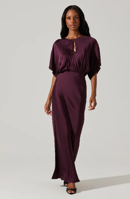 Angelle Satin Dolman Maxi Dress Stylish Maxi Dress with Frills