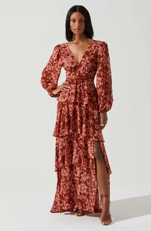 Anora Floral Tiered Maxi Dress Stylish Longline Maxi Dress