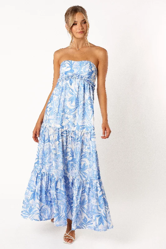 Arianna Strapless Maxi Dress - Blue Floral Classic Black Maxi Dress