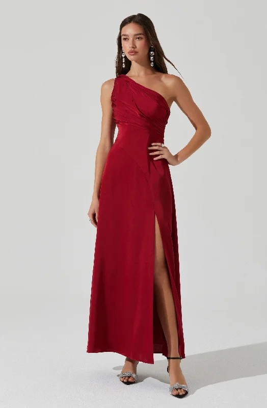 Atoila One Shoulder Satin Maxi Dress Fashionable Printed Maxi Dress