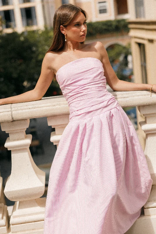 Avalee Strapless Maxi Dress - Pink Stripe Fashionable Chiffon Maxi Dress