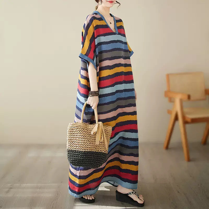 Babakud Women Sandy Stripes Resort Maxi Dress Elegant Wraparound Maxi Dress