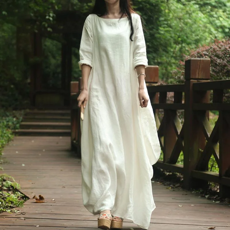 Babakud Solid Cocoon Ruched Rich Linen Maxi Dress Fashionable Sheer Maxi Dress