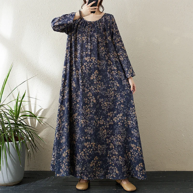 Babakud Women Autumn Retro Plus Size Loose Cotton Floral Maxi Dress Stylish Long Sleeve Maxi Dress Babakud Women Autumn Retro Plus Size Loose Cotton Floral Maxi Dress Stylish Long Sleeve Maxi Dress