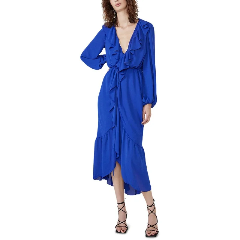 Bardot Womens Ruffled Surplice Wrap Dress Fashionable Button-Down Wrap Dress