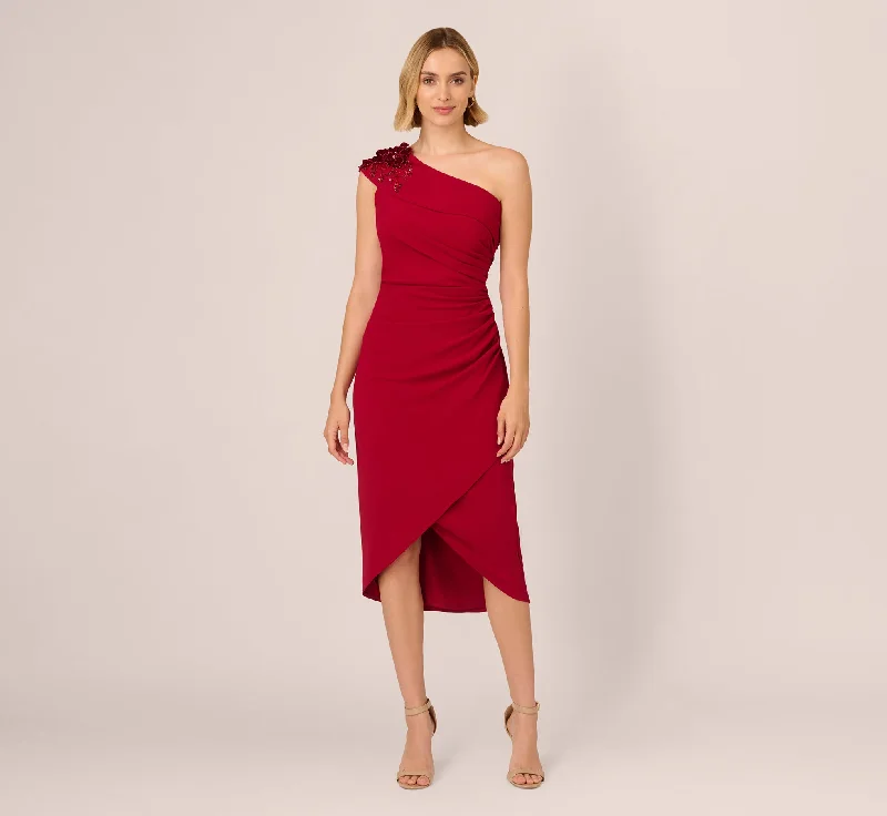 Beaded Crepe One Shoulder Wrap Dress In Cranberry Trendy Bohemian Wrap Dress