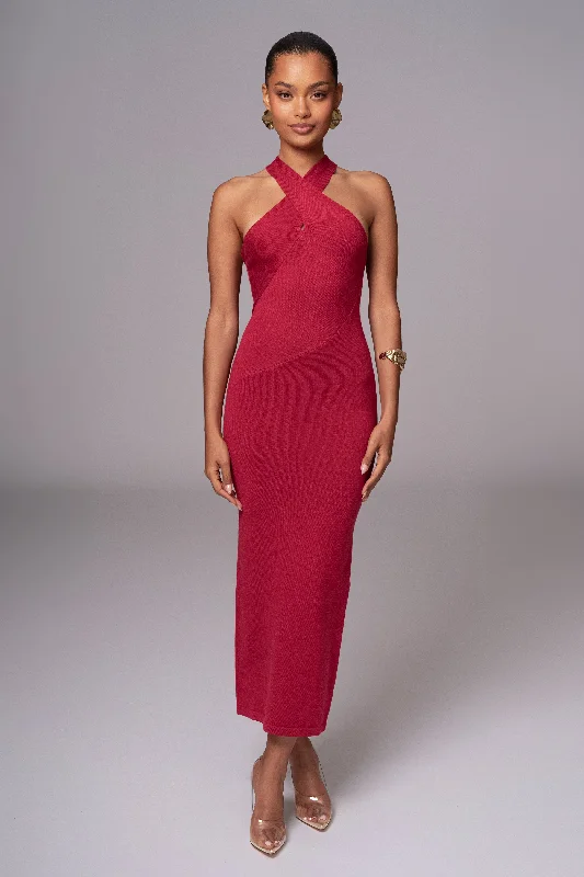 Berry Steph Halter Maxi Dress Fashionable Chiffon Maxi Dress