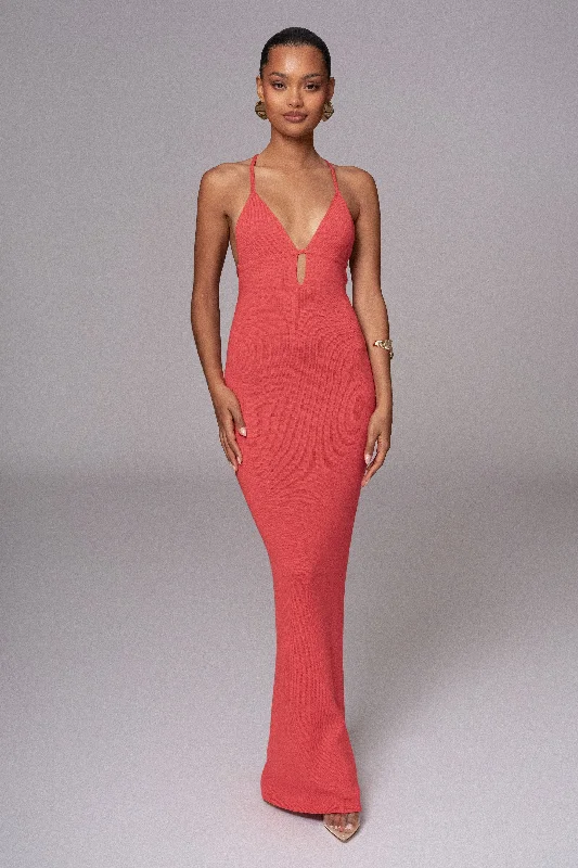 Berry Sun Rays Knit Maxi Dress Comfortable Ruffle Hem Maxi Dress