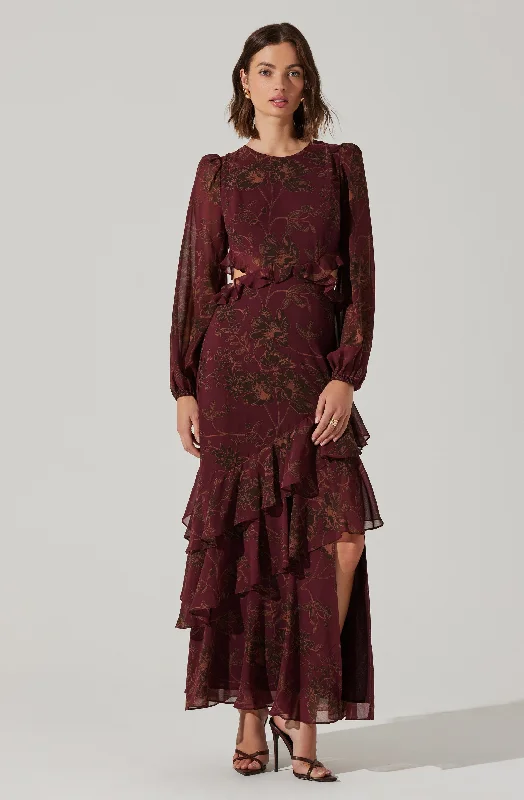 Biella Ruffle Floral Maxi Dress Trendy Floral Print Maxi Dress