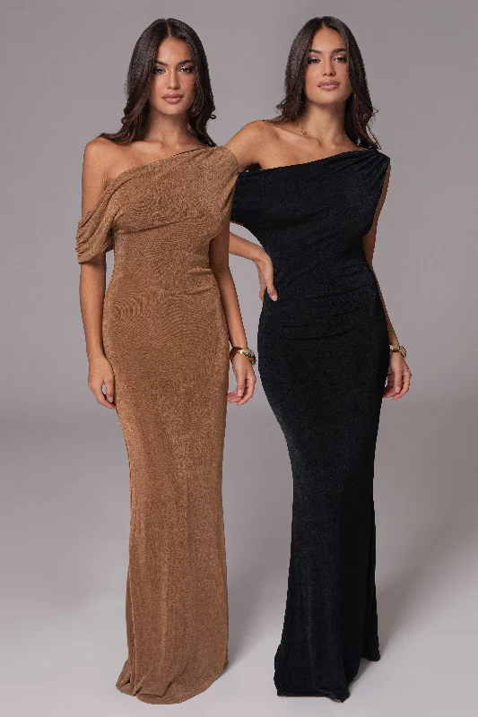 Black/Brown Classic Elegance Reversible Maxi Dress Comfortable Fitted Maxi Dress