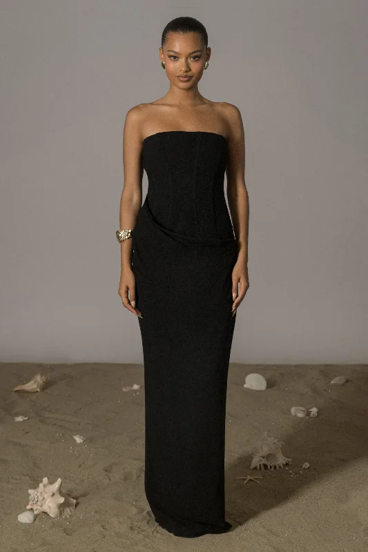 Black Journey Linen Maxi Dress Comfortable Bohemian Maxi Dress