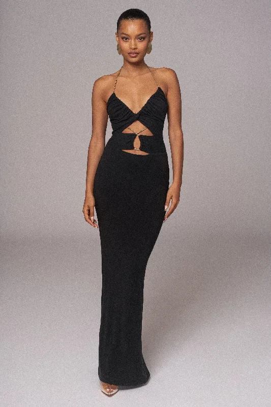 Black Secret Bloom Maxi Dress Trendy A-Line Maxi Dress