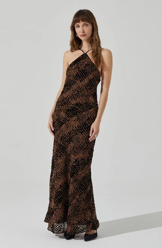 Briotte Velvet Burnout Maxi Dress Comfortable Casual Maxi Dress