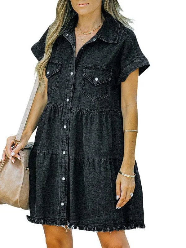 Button-Down Denim Mini Dress Elegant Floral-Print Mini Dress