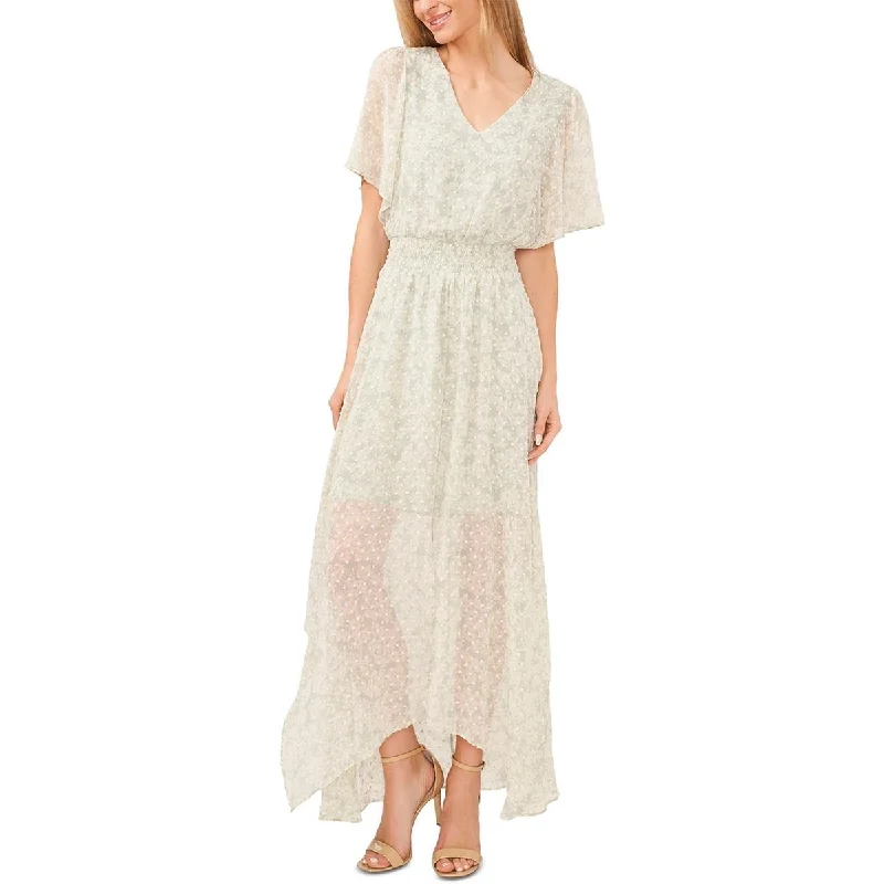 CeCe Womens Floral Clip-Dot Maxi Dress Elegant Pleated Maxi Dress