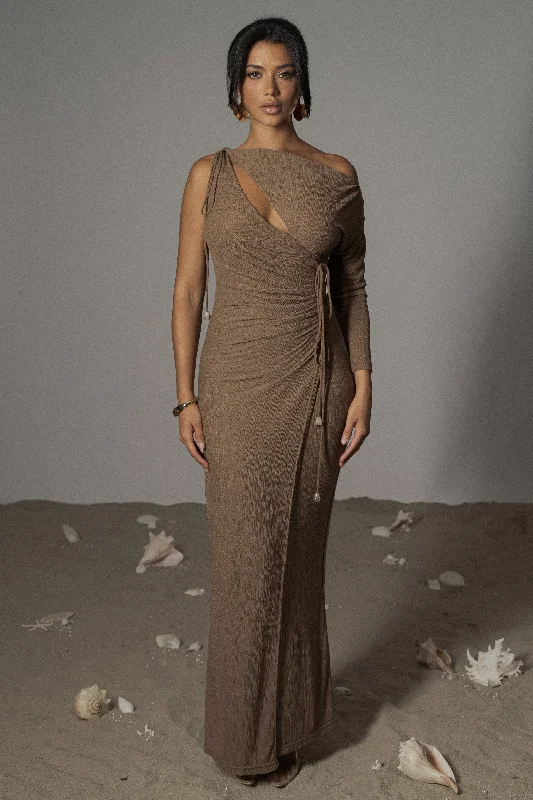 Chocolate Odelia Crinkled Maxi Dress Trendy A-Line Maxi Dress