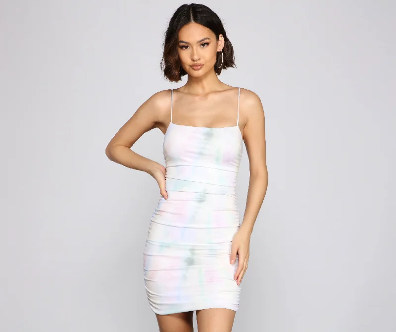 Retro Glam Tie Charming Dye Ruched Mini Dress Comfortable Wrap Mini Dress