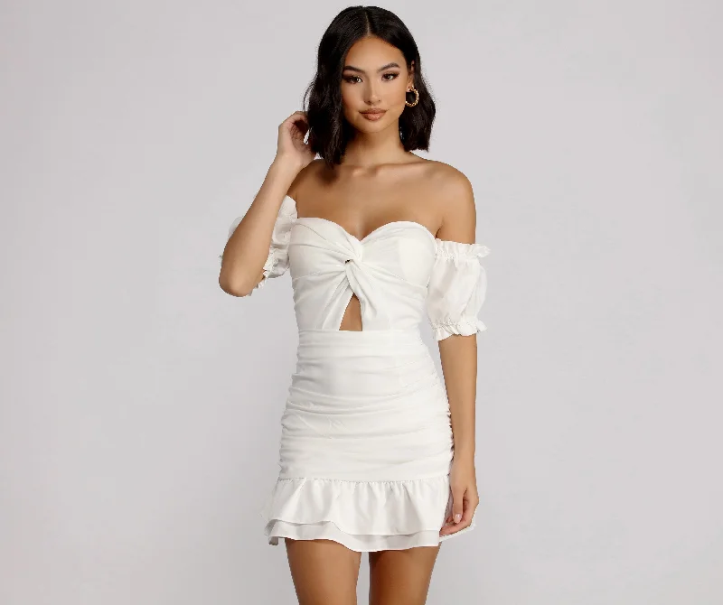 Off Shoulder Stylish Ruffle Mini Dress Comfortable One-Shoulder Mini Dress