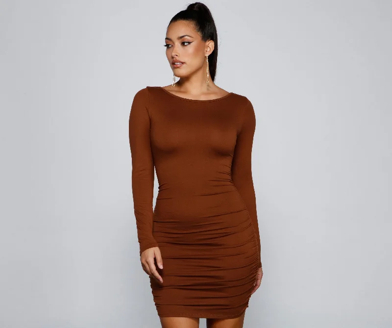 Elevated Chic Stylish Ruched Mini Dress Cozy Knitted Mini Dress