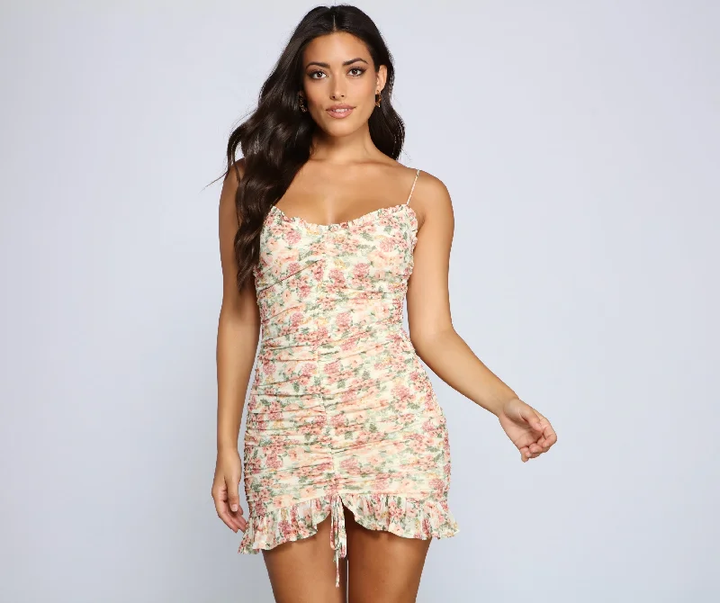 Dreamy And Chic Charming Floral Mini Dress Cozy Wraparound Mini Dress