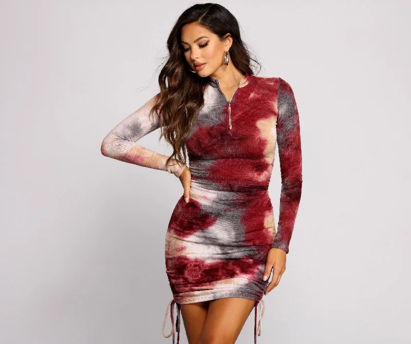 Keeping Knit Retro Tie Graceful Dye Ruched Mini Dress Stylish Spaghetti Strap Mini Dress