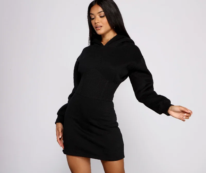 Keeping Knit Casual Charming Hoodie Mini Dress Chic Halter Mini Dress