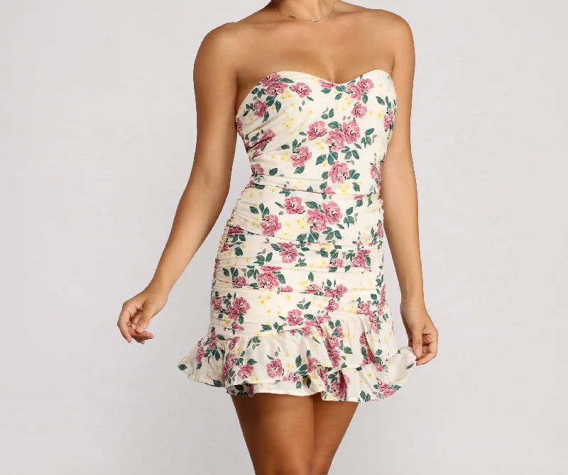 Floral Feels Stylish Ruffle Mini Dress Comfortable Wrap Mini Dress