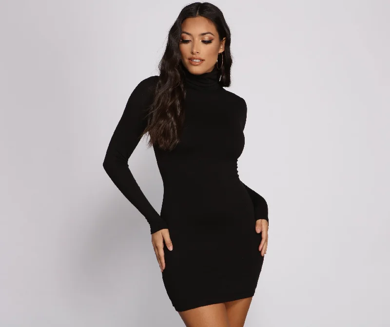 Trendy Girl Stylish Turtleneck Mini Dress Trendy Mesh Mini Dress