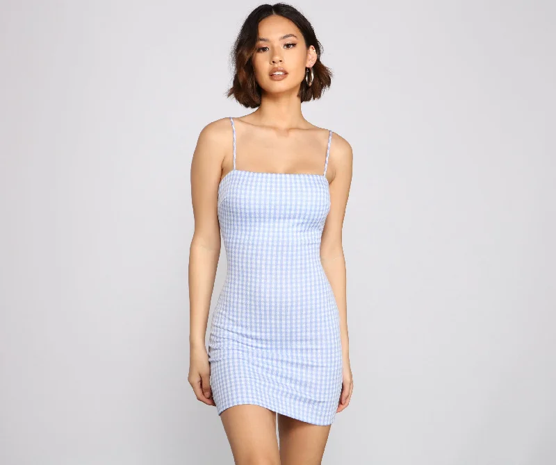 Trendy Darling Gingham Charming Print Mini Dress Chic Bohemian Mini Dress