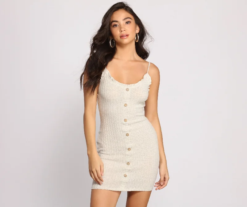 Such A Sweetheart Charming Ribbed Knit Mini Dress Elegant Lace-Up Mini Dress