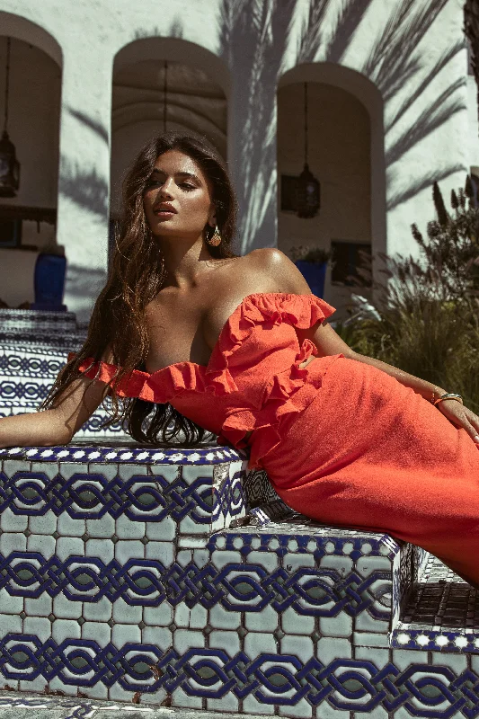 Coral Brighter Days Linen Maxi Dress Chic Sleeveless Maxi Dress