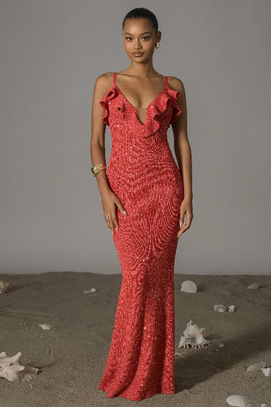 Coral Midnight Sparkle Maxi Dress Comfortable Bohemian Maxi Dress