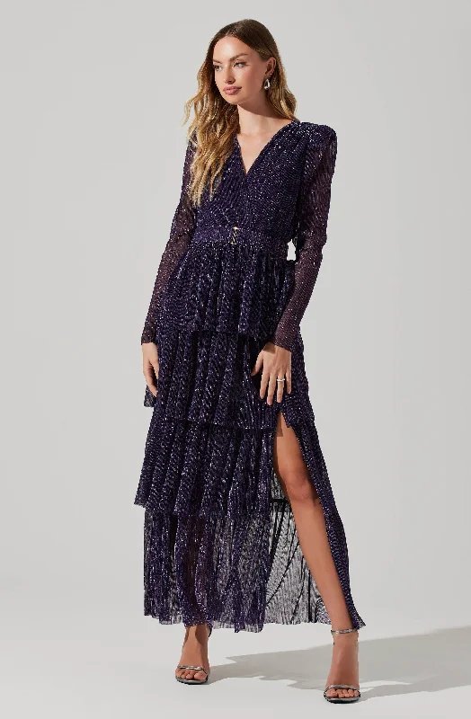 Danielle Metallic Tiered Ruffle Maxi Dress Elegant Wraparound Maxi Dress