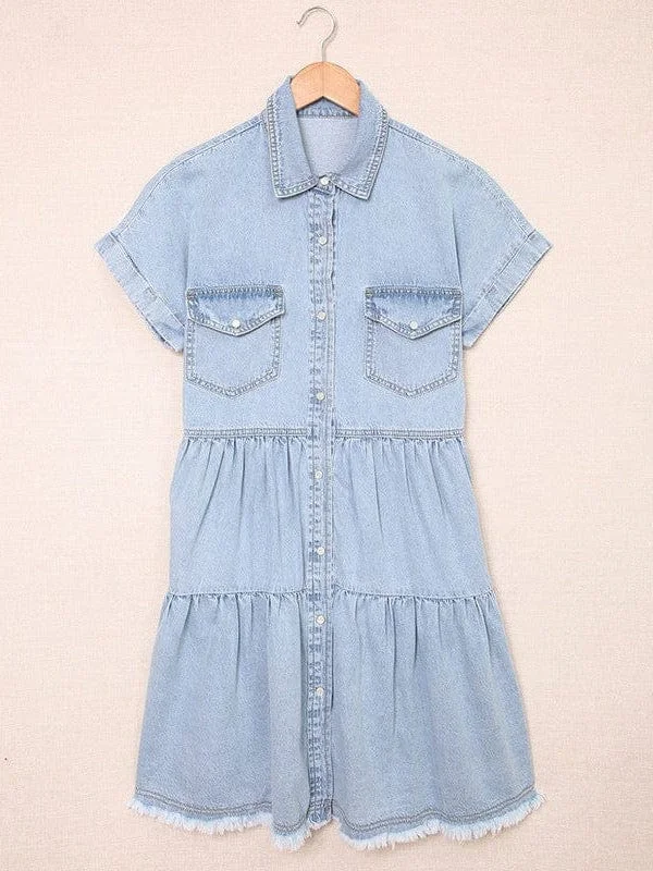 Denim A-Line Mini Dress Elegant Tulle Mini Dress