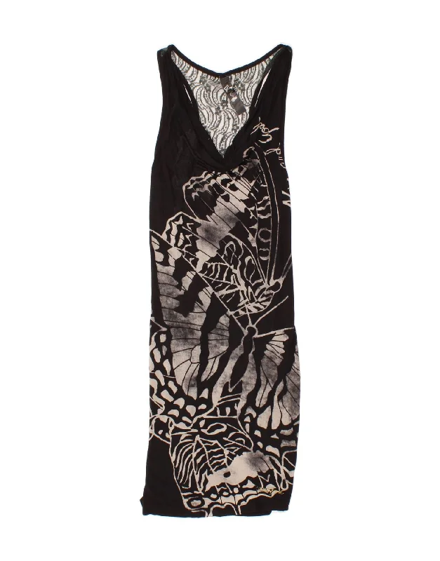 DESIGUAL Womens Graphic Sleeveless Maxi Dress UK 4 XS Black Butterfly Stylish Maxi Dress with Frills DESIGUAL Womens Graphic Sleeveless Maxi Dress UK 4 XS Black Butterfly Stylish Maxi Dress with Frills