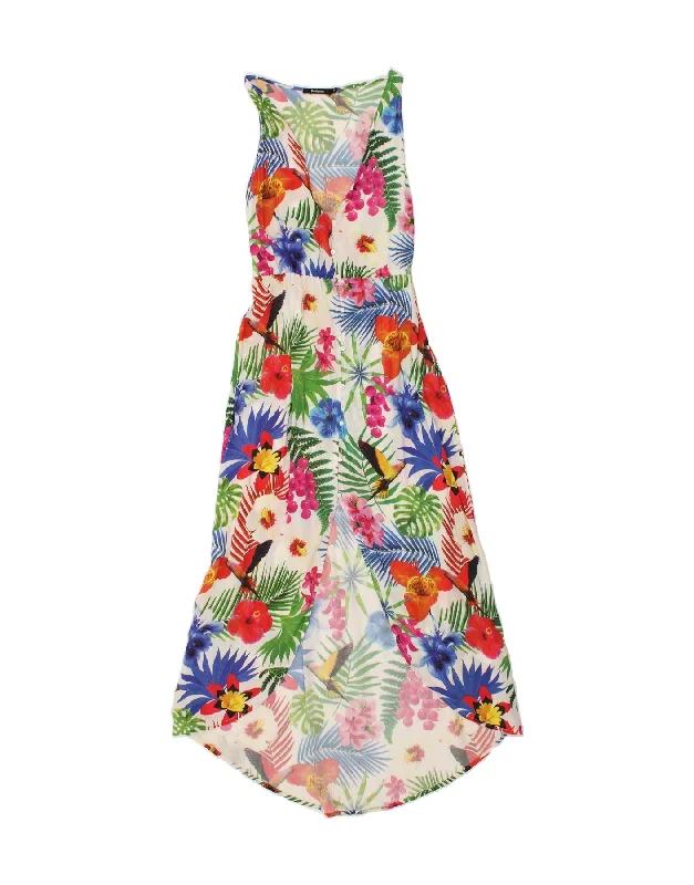DESIGUAL Womens Sleeveless Maxi Dress UK 14 Medium Multicoloured Floral Trendy Floral Print Maxi Dress