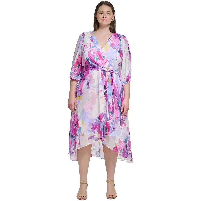 DKNY Womens Plus Surplice Hi Low Maxi Dress Stylish Button-Up Maxi Dress