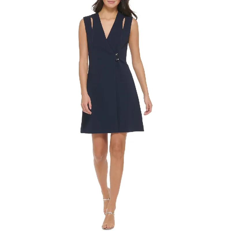 DKNY Womens Work Wear Above-Knee Wrap Dress Elegant Wrap Dress with Buttons