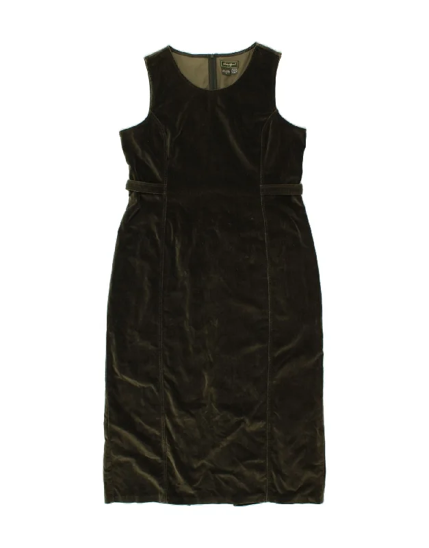 EDDIE BAUER Womens Velvet Sleeveless Maxi Dress US 16 XL Khaki Cotton Trendy Button Front Maxi Dress