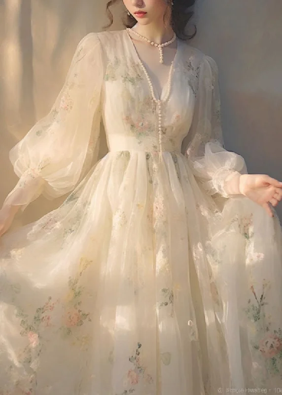 Elegant Beige V Neck High Waist Tulle Maxi Dresses Long Sleeve Cozy Ribbed Maxi Dress Elegant Beige V Neck High Waist Tulle Maxi Dresses Long Sleeve Cozy Ribbed Maxi Dress