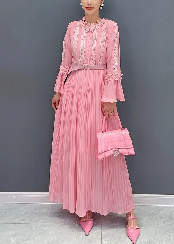 Elegant Pink Wrinkled Lace Patchwork Maxi Dress Flare Sleeve Fashionable Asymmetrical Maxi Dress Elegant Pink Wrinkled Lace Patchwork Maxi Dress Flare Sleeve Fashionable Asymmetrical Maxi Dress