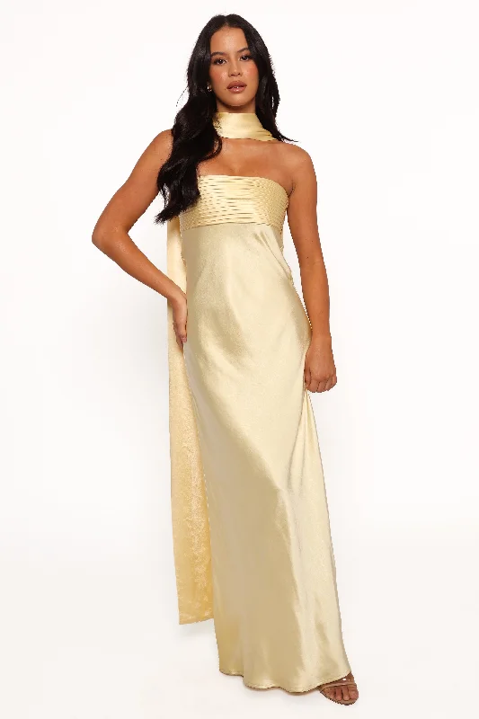 Elsa Maxi Dress - Lemon Comfortable Maxi Dress with Belt