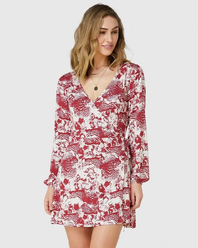 ELWOOD (BN) Rust print wrap dress! 14 Trendy Wrap Dress with Frill