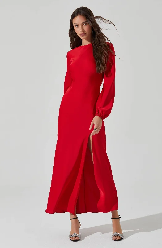 Elyse Satin Maxi Dress Elegant Maxi Dress with Ruffles