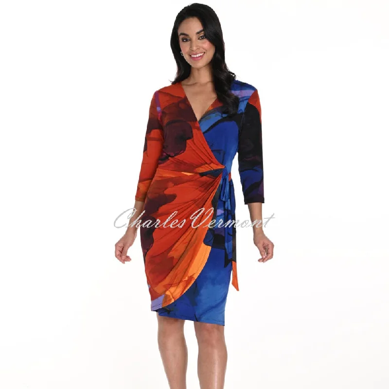 Frank Lyman Abstract Sunset Print Wrap Dress - Style 243135 Comfortable T-shirt Wrap Dress