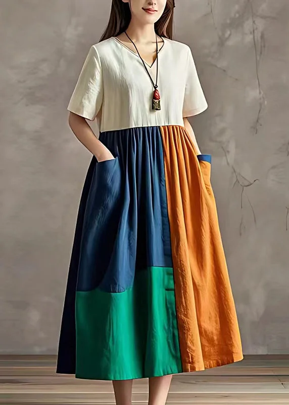 French Colorblock Oversized Patchwork Cotton Maxi Dress Summer Trendy Floral Print Maxi Dress French Colorblock Oversized Patchwork Cotton Maxi Dress Summer Trendy Floral Print Maxi Dress