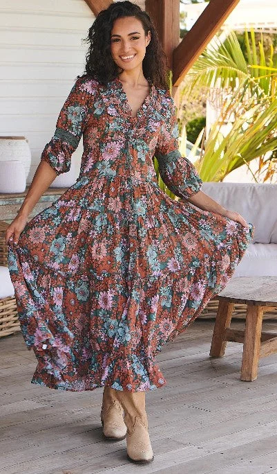 Garden of dreams Print Tae Maxi dress Stylish V-Neck Maxi Dress