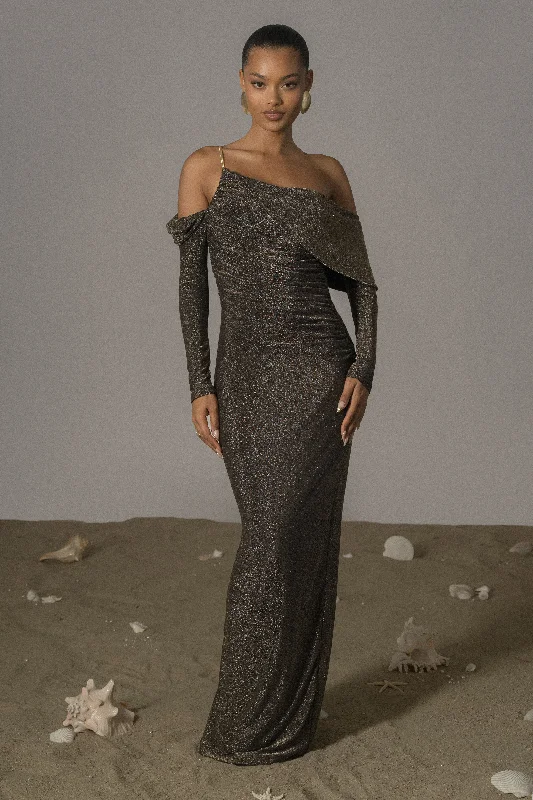 Gold Serina Maxi Dress Elegant Maxi Dress with Drapes