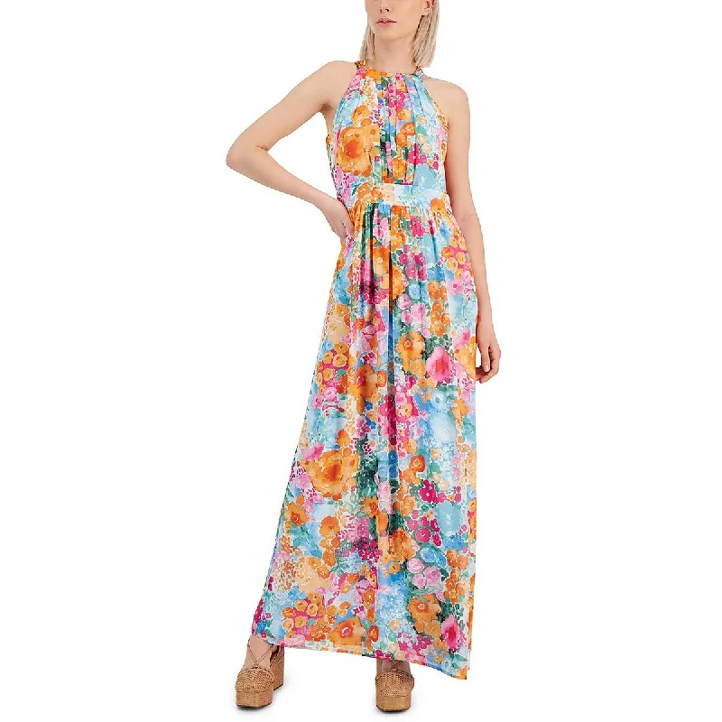 INC Womens Pleated Floral Print Maxi Dress Elegant Silk Maxi Dress